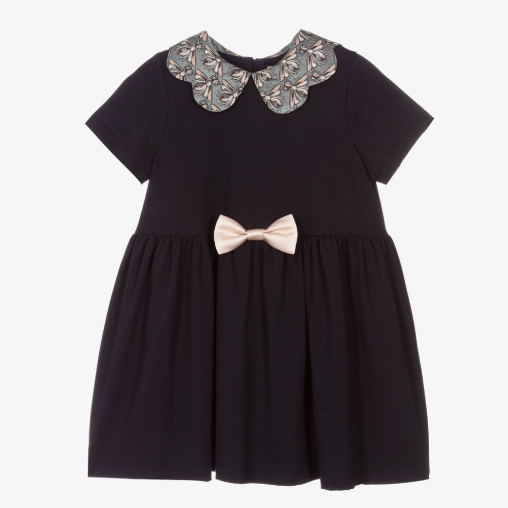 Hucklebones London Girls Navy Blue Jersey Dress Size: 3 year